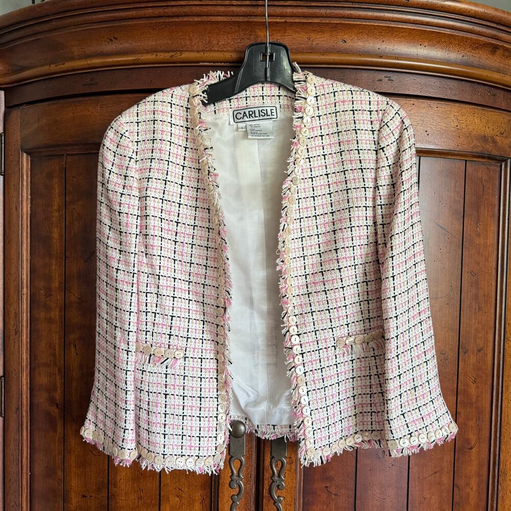 Carlisle Vintage Pink Tweed Blazer Button Jacket 4
